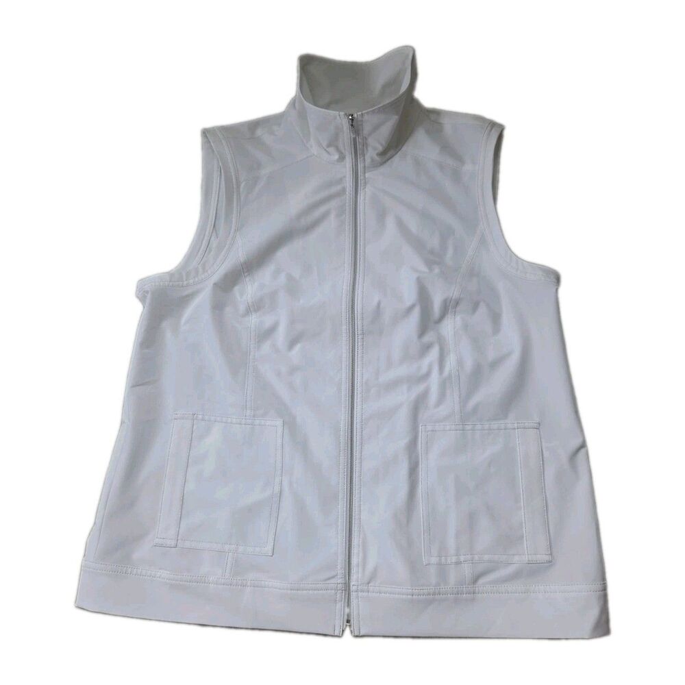 Chico’s Weekends White Full Zip Stretch Vest Mock Neck Pockets Size 2 EUC